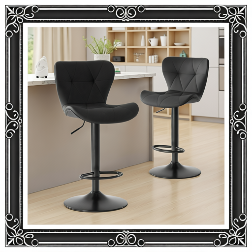 Modern Bar Stools Set Of 2, Adjustable Faux Leather Upholstered Swivel Bar Stools