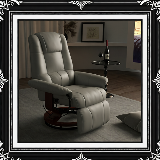 Faux Leather Manual Recliner, Adjustable Swivel Lounge Chair With Footrest, Armrest And Wrapped Wood Base For Living Room, Gray