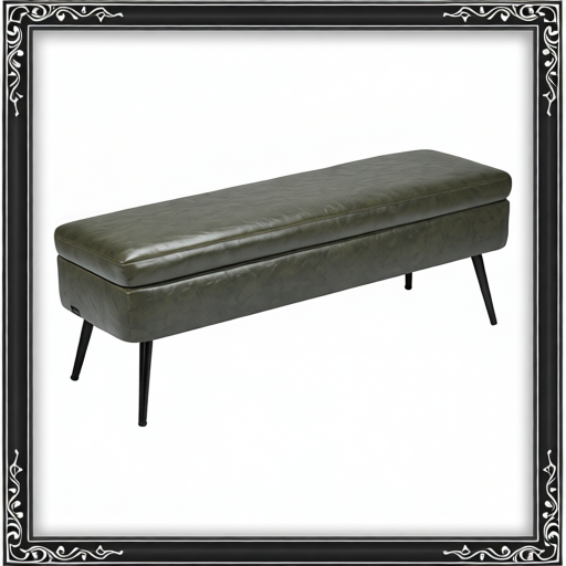 Leather Storage Ottoman Bench - Green