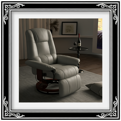 Faux Leather Manual Recliner, Adjustable Swivel Lounge Chair with Footrest, Armrest and Wrapped Wood Base for Living Room, Gray