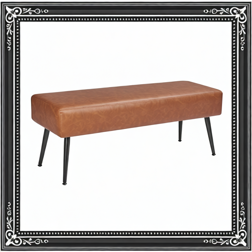 Leather Bedroom Bench, PU Leather Bench With Metal Legs And With Stitching For Entryway, Upholstered Shoe Bench Seat, Modern End Of The Bed Benches For Living Room, Dining Room, Hallway, Brown