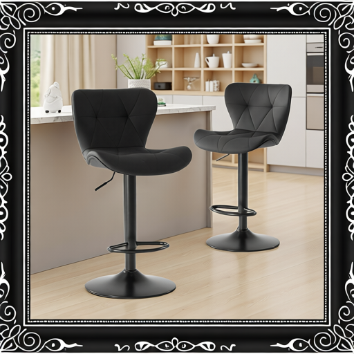Modern Bar Stools Set Of 2, Adjustable Faux Leather Upholstered Swivel Bar Stools