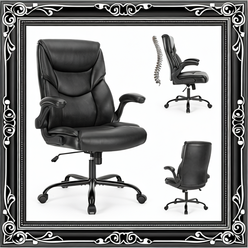 PU Leather Office Chair With Adjustable Flip-up Armrest, Lumbar Support, Strong Metal Base
