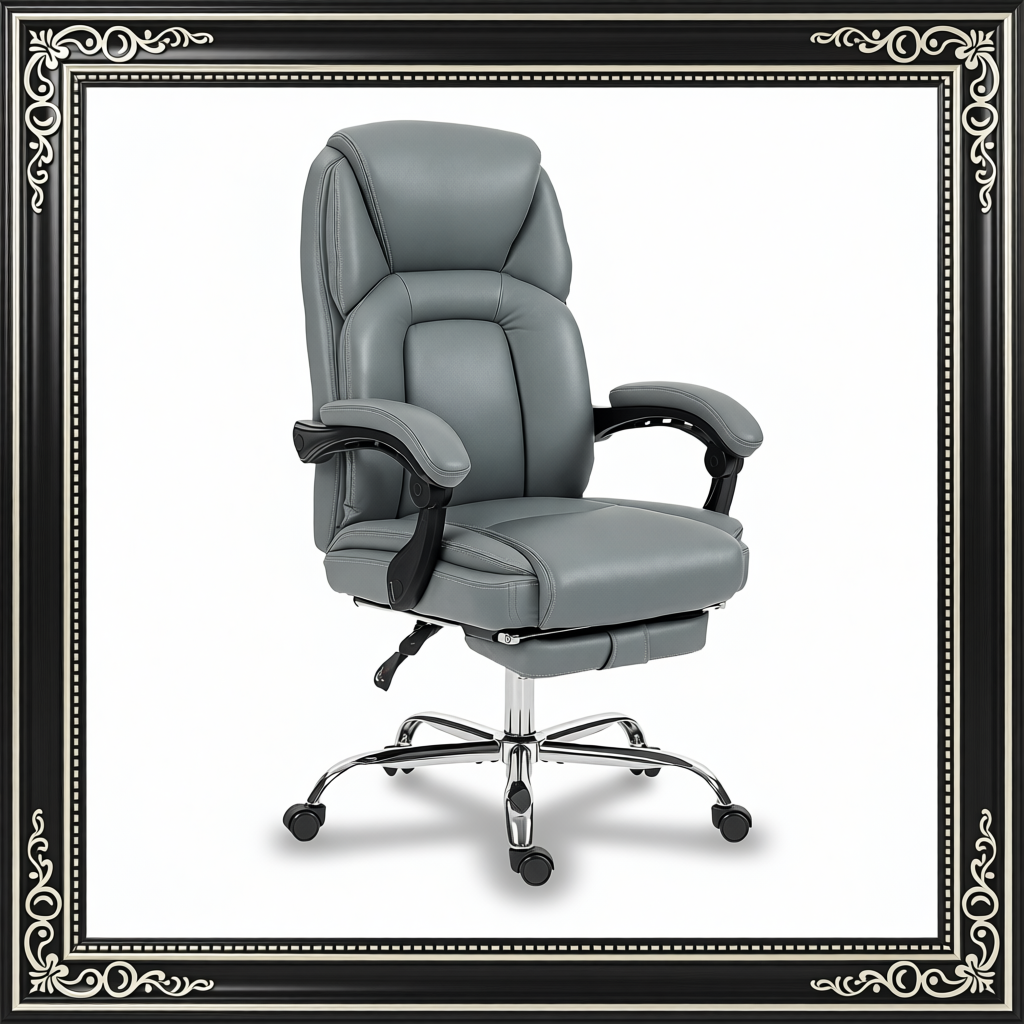 Faux Leather Reclining Office Chair, With Footrest - Grey