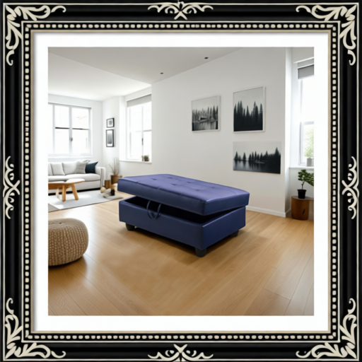 Pickup Only--Blue Semi PU Synthetic Leather Storage Ottoman