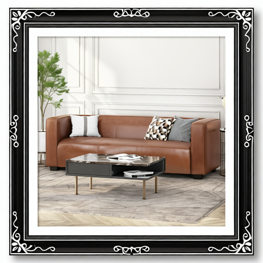 Light Brown Leather Sofa - Modern 3-Seater Living Room Couch