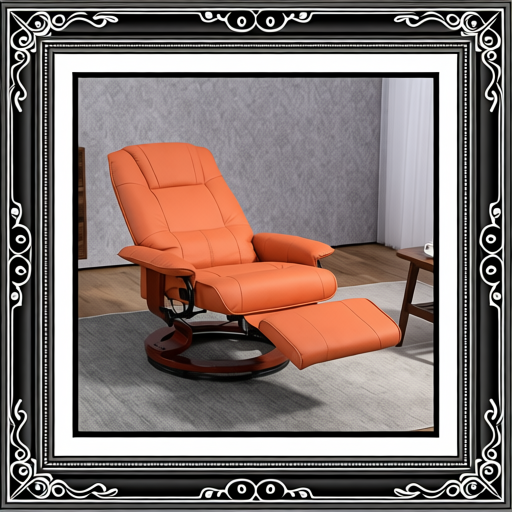 Faux Leather Recliner Chair, Swivel Recliner with Footrest, Armrest and Wood Base for Living Room, Orange