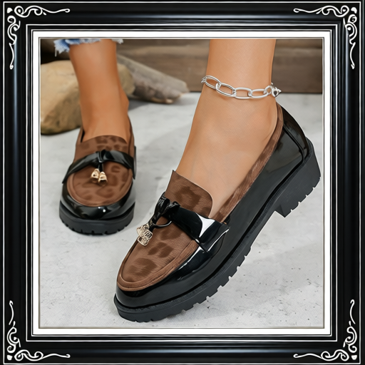 New 2025 Autumn Winter Korean Style Mid-Heel Retro Leopard Print Buckle Loafers