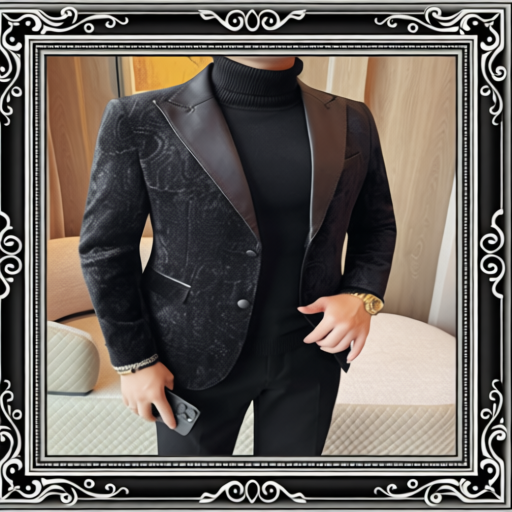 Jacquard Velvet Leather Lapel Men's Blazer