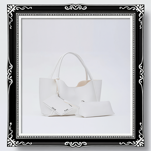 White SHK108 Faux Leather Women Hand And Shoulder Bag With Wallet And Makeup Bag