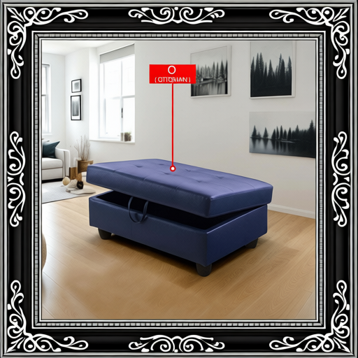 Blue Semi PU Synthetic Leather Storage Ottoman