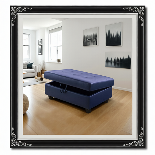 Pickup Only--Blue Semi PU Synthetic Leather Storage Ottoman