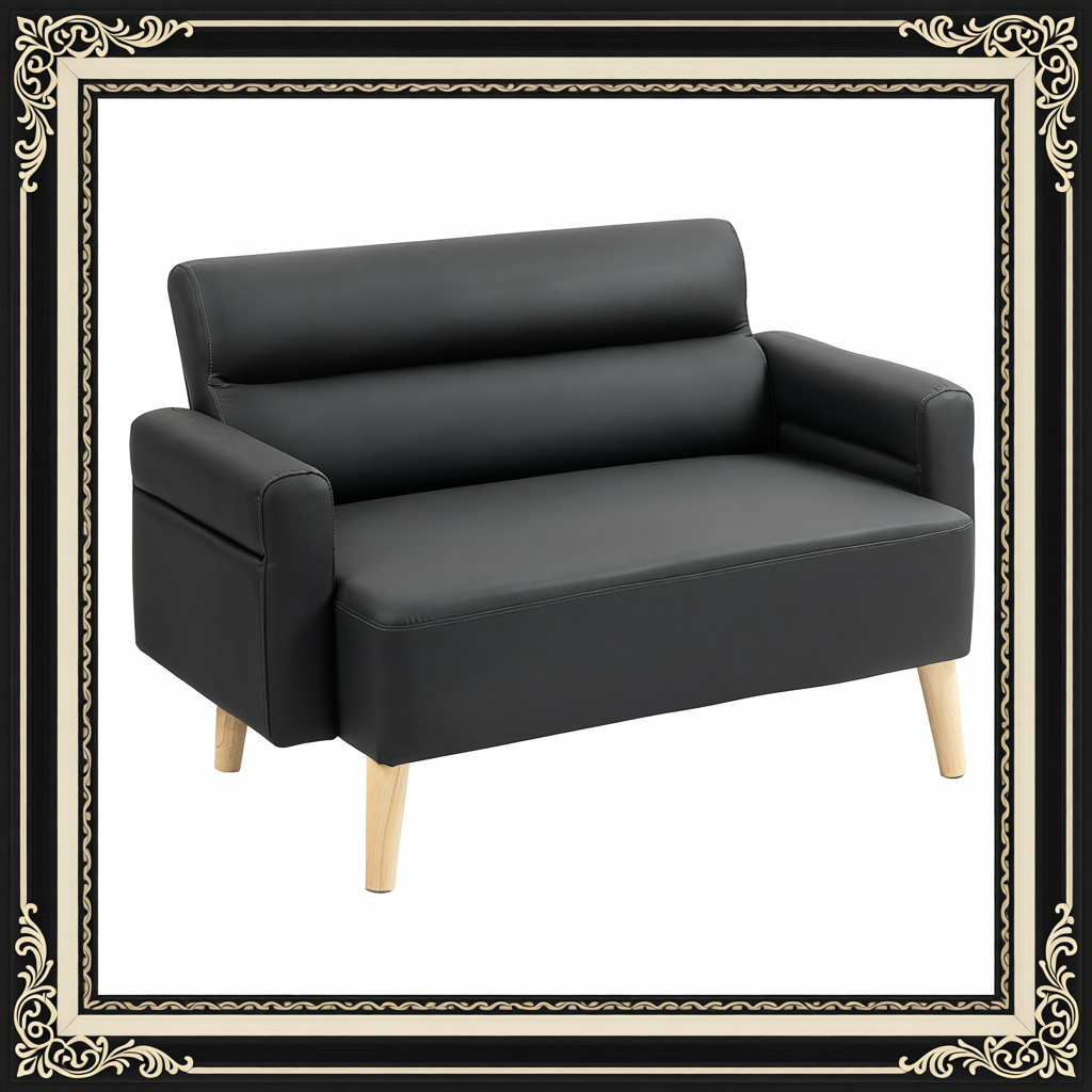 Small Faux Leather 2 Seater Sofa Settee - Black