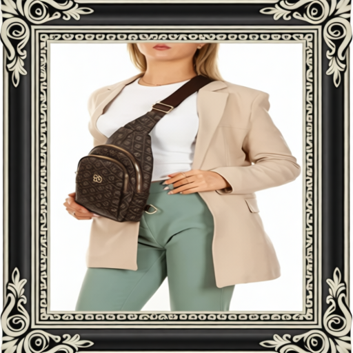 Women Brown Leather Monogram Crossbody Belt Chest And Shoulder Bag