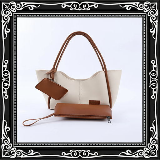 Cream Tan SHK108 Faux Leather Women Hand And Shoulder Bag With Wallet And Makeup Bag