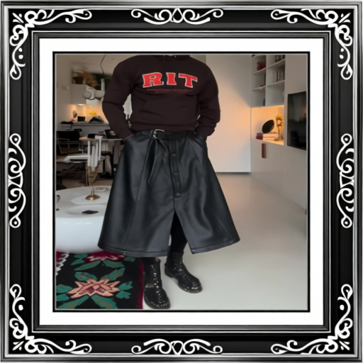 Black Leather Wide-Leg Midi Skirt