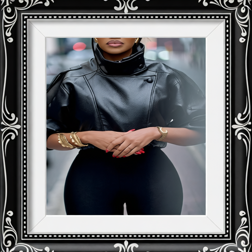 Black Lychee Grain Faux Leather Stand Collar Puff Sleeve Cropped Jacket