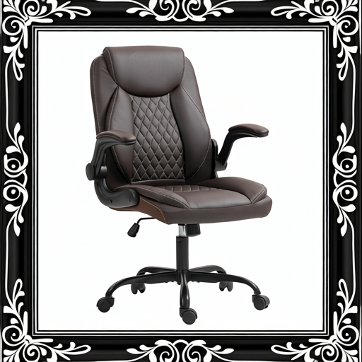 Faux Leather Office Chair. With Flip-Up Armrests - Brown