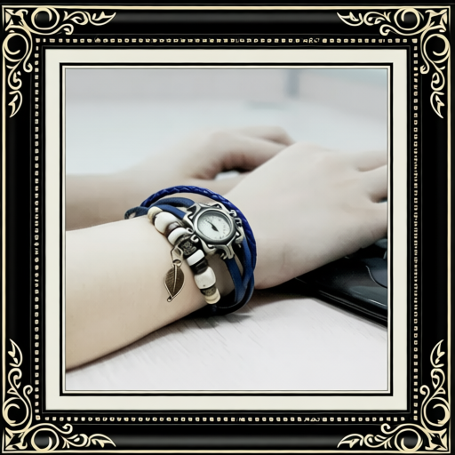Beautiful Bohemian Style Retro Handmade Leather Tree Leaf Women's Watches Blue