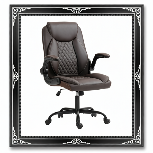 Faux Leather Office Chair. With Flip-Up Armrests - Brown
