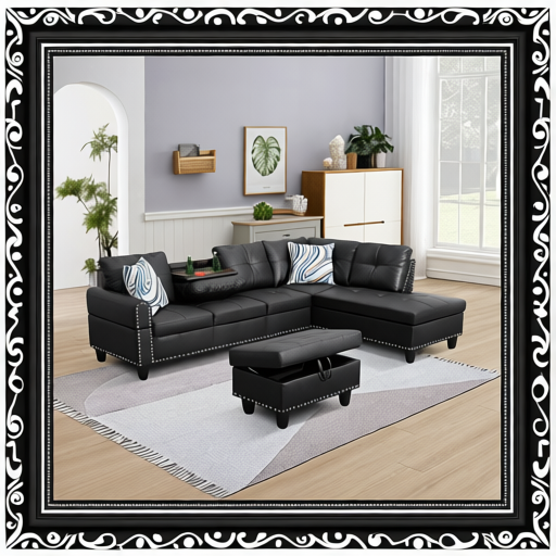 Pickup Only--Black Faux Leather Synthetic Leather 3-Piece Sofa Set