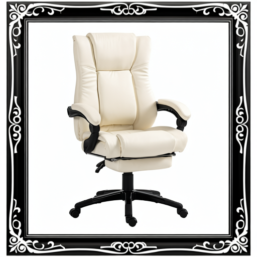 Vinsetto PU Leather Office Chair, Swivel Computer Chair With Footrest, Wheels, Adjustable Height, Cream White