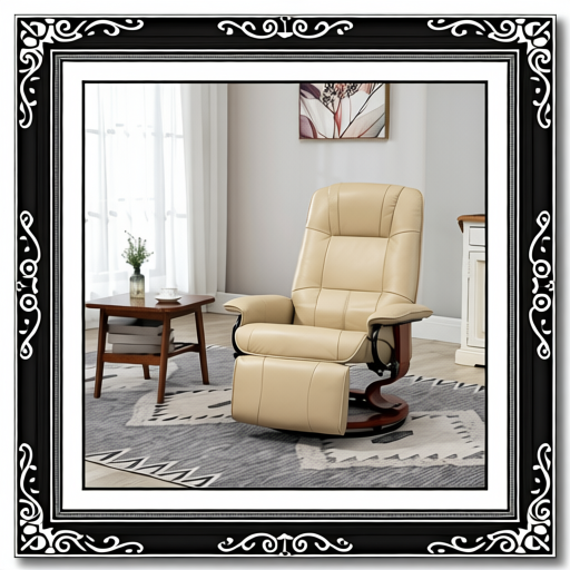 Faux Leather Manual Recliner, Adjustable Swivel Lounge Chair with Footrest, Armrest and Wrapped Wood Base for Living Room, Cream White