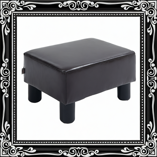 PU Leather Footstool Ottoman Cube With 4 Plastic Legs, Brown