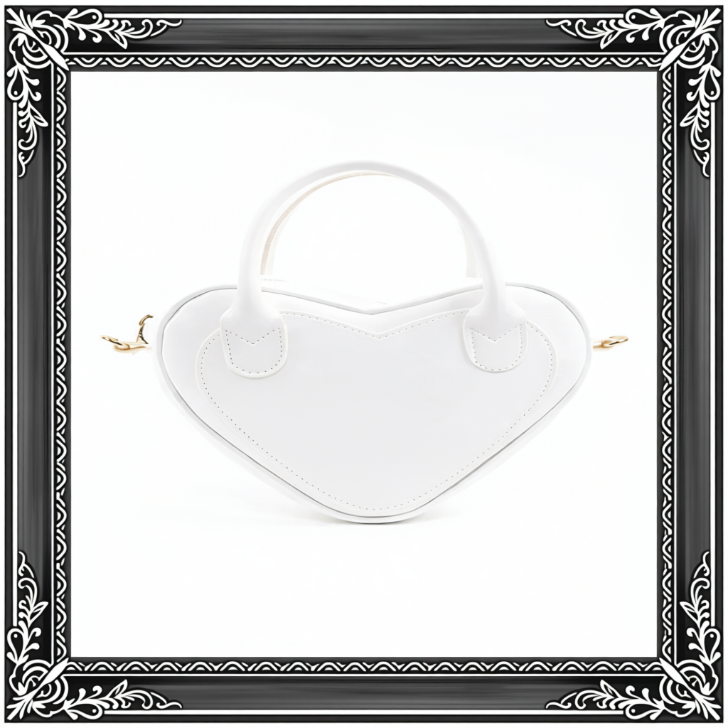 White Heart Shaped Faux Leather Zipper Bag Single Compartment Hand Arm And Shoulder Bag