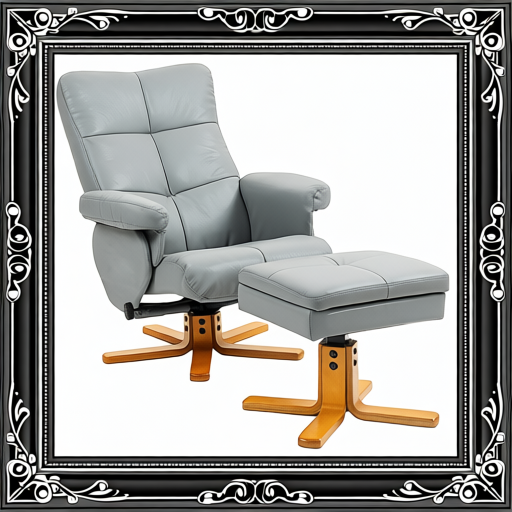 PU Leather Swivel Recliner Chair With Footstool, Wooden Base And Storage For Living Room, Light Grey