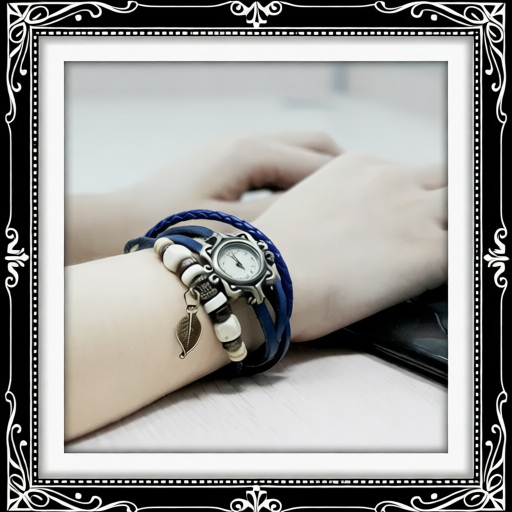 Beautiful Bohemian Style Retro Handmade Leather Tree Leaf Women's Watches Blue
