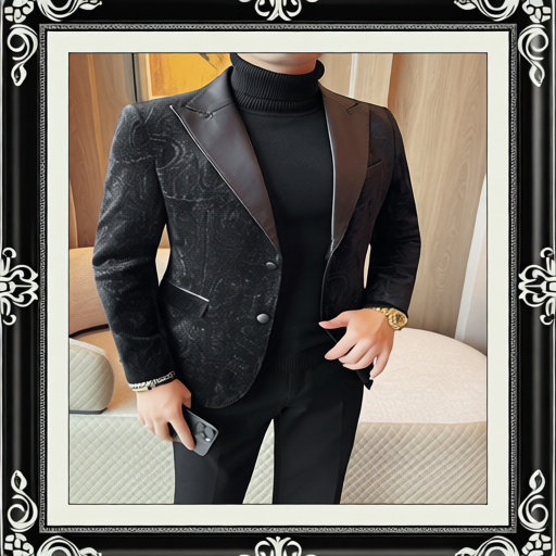 Jacquard Velvet Leather Lapel Men's Blazer