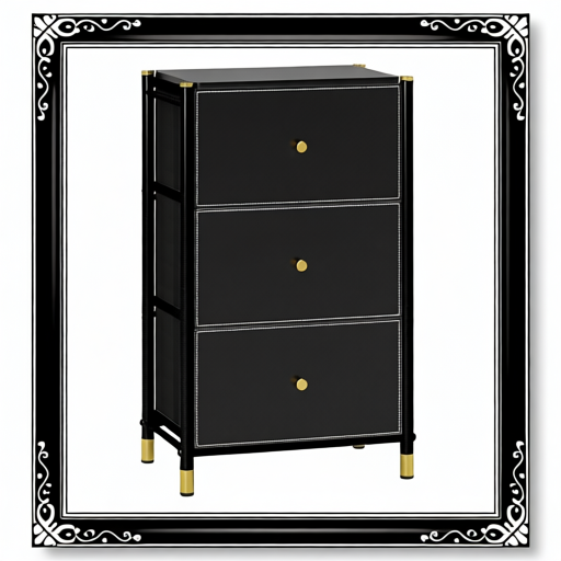 Faux Leather Front Chest Of Three Drawers - Black