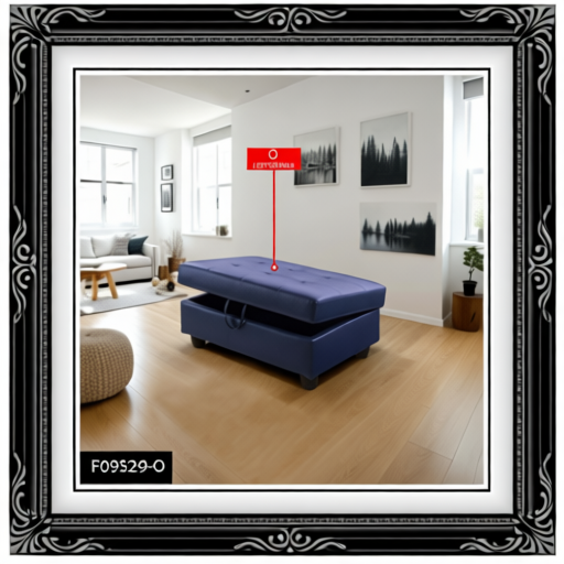 Blue Semi PU Synthetic Leather Storage Ottoman