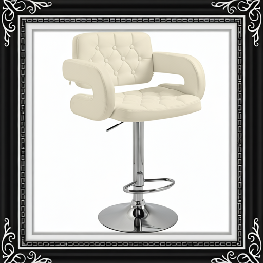 PU Leather Upholstered Swivel Bar Stool, Height Adjustable With Back, Armrest, Footrest, Beige