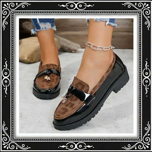 New 2025 Autumn Winter Korean Style Mid-Heel Retro Leopard Print Buckle Loafers, Lightweight Height-Increasing Non-Slip Casual Shoes