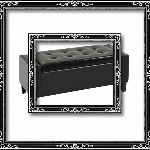 PU Leather Storage Ottoman Bench Storage Chest Tufted Ottoman Cube W/ Flipping Top 92L X 40W X 40H Cm Black