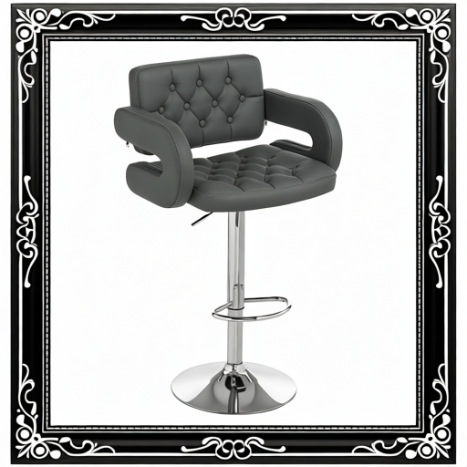 PU Leather Upholstered Swivel Bar Stool, Height Adjustable With Back, Armrest, Footrest, Grey