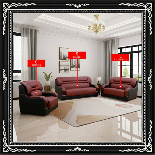 Pickup Only--Black & Red Genuine Cow Leather 3-Piece Couch Living Room Sofa Set