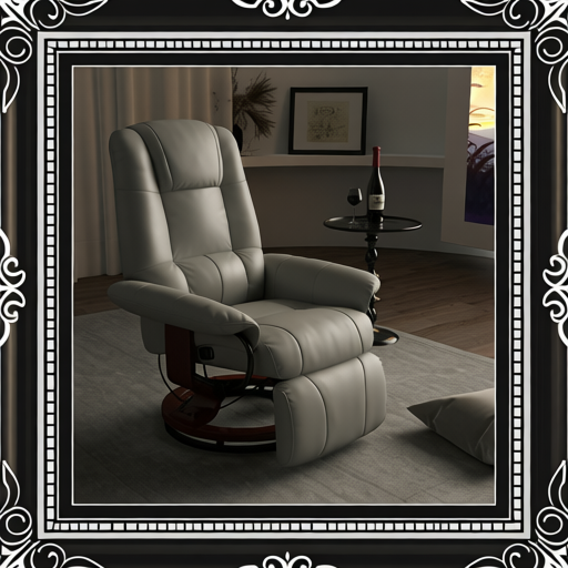 Faux Leather Manual Recliner, Adjustable Swivel Lounge Chair with Footrest, Armrest and Wrapped Wood Base for Living Room, Gray