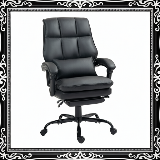 Faux Leather Reclining Office Chair, With Footrest - Black