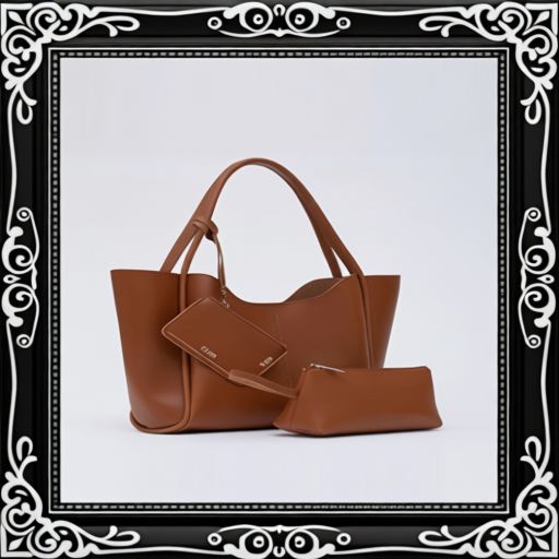 Tan SHK108 Faux Leather Women Hand And Shoulder Bag With Wallet And Makeup Bag