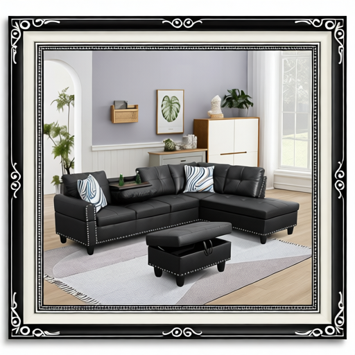 Black Faux Leather Synthetic Leather 3-Piece Sofa Set